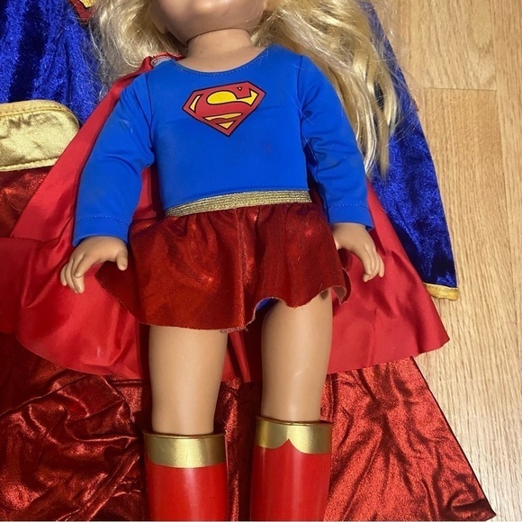 Super Girl Costume Medium W/ Matching Doll & Outfit Halloween Red Blue Dress - Picture 3 of 10
